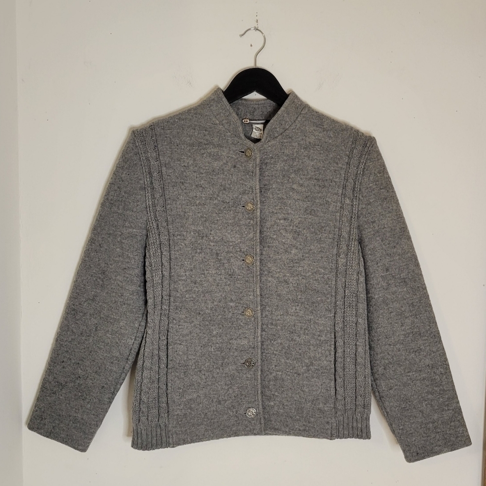 VINTAGE German Ladies Grey Wool Cardigan - Excellent Condition